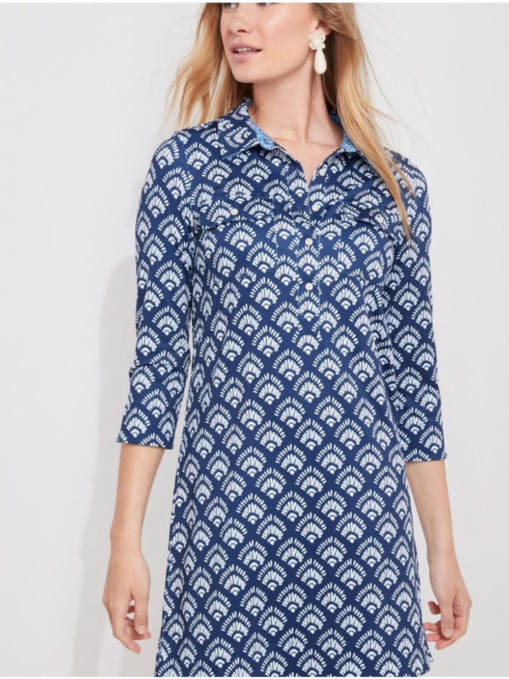 Vineyard Vines Sankaty Margo Blue Geometric Women’s Collared Shirt Dress Size M